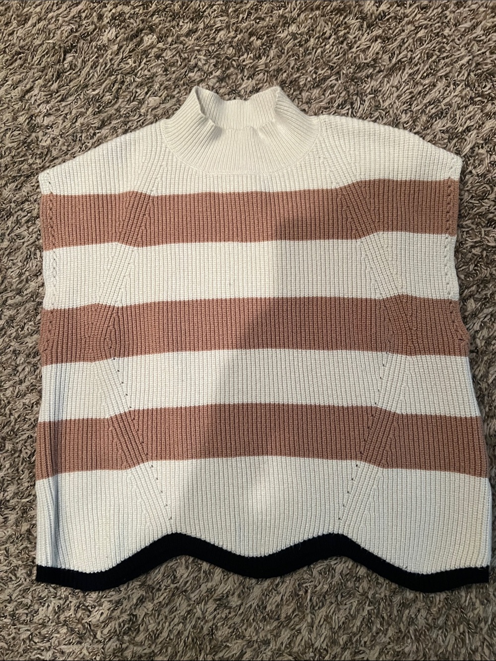 eesome Cream and Brown Striped Cowl-Neck Sweater Vest